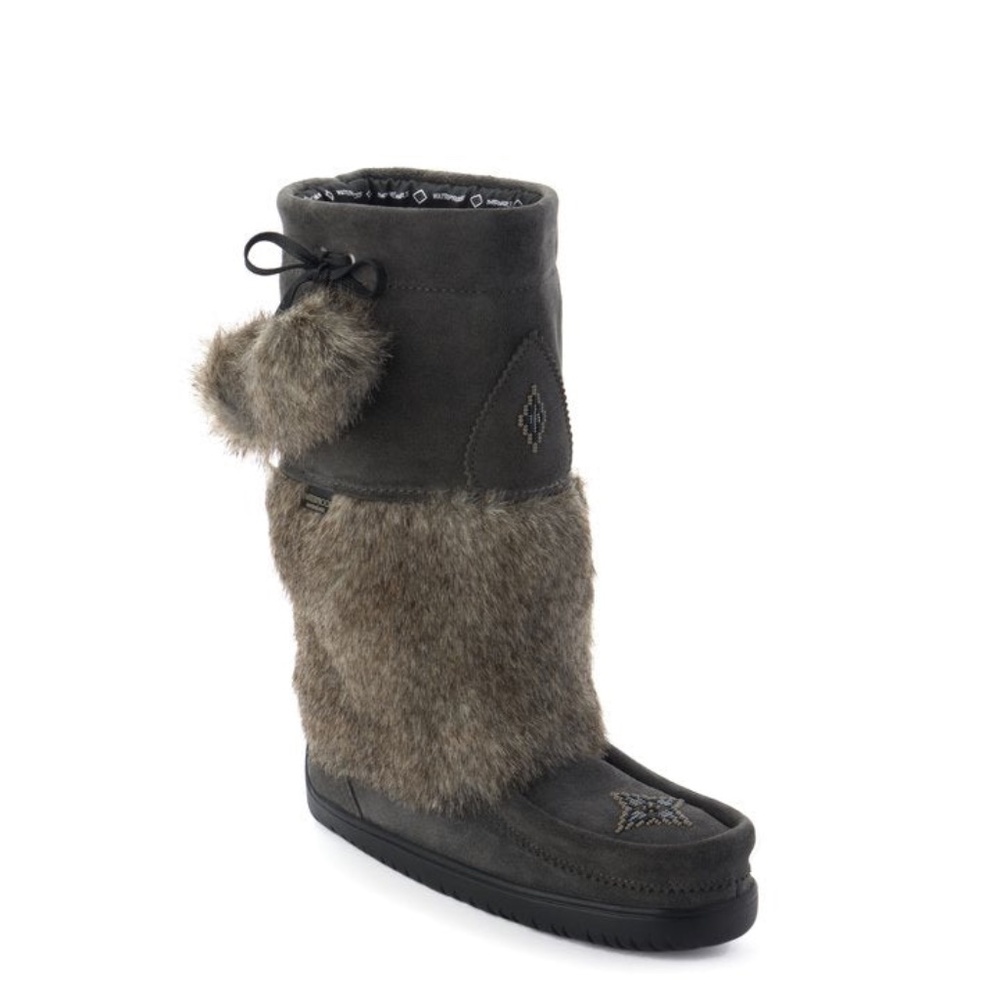 MANITOBAH MUKLUKS WATERPROOF FAUX FUR SNOWY OWL CHARCOAL W 7